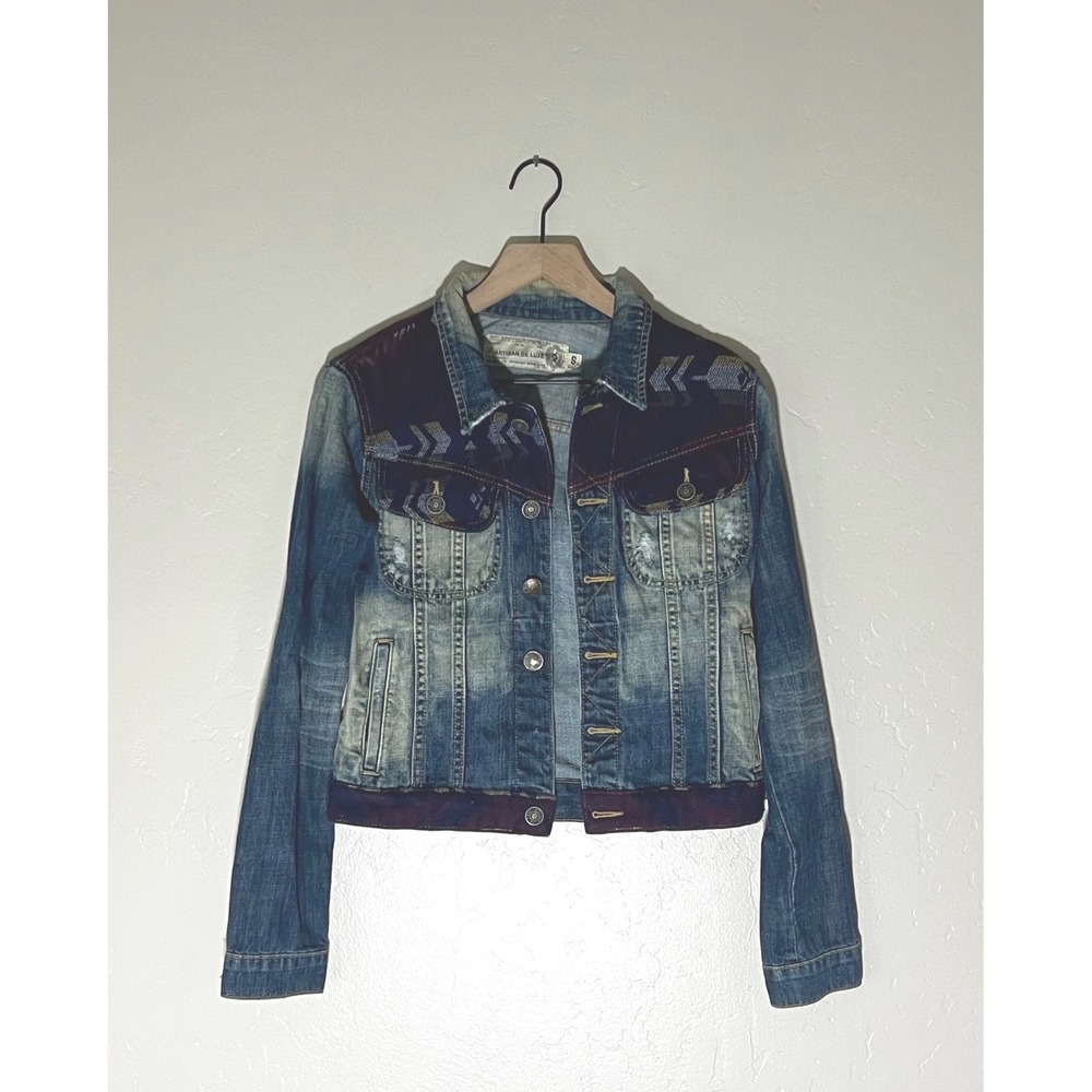 Artisan de Luxe Women's Denim Jacket Southwestern Print Tribal Embellished Size